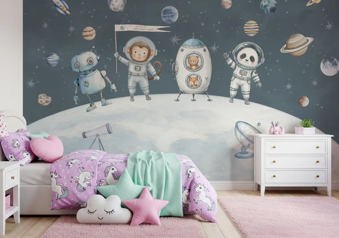 Cosmic Friends Space Exploration Wall Mural