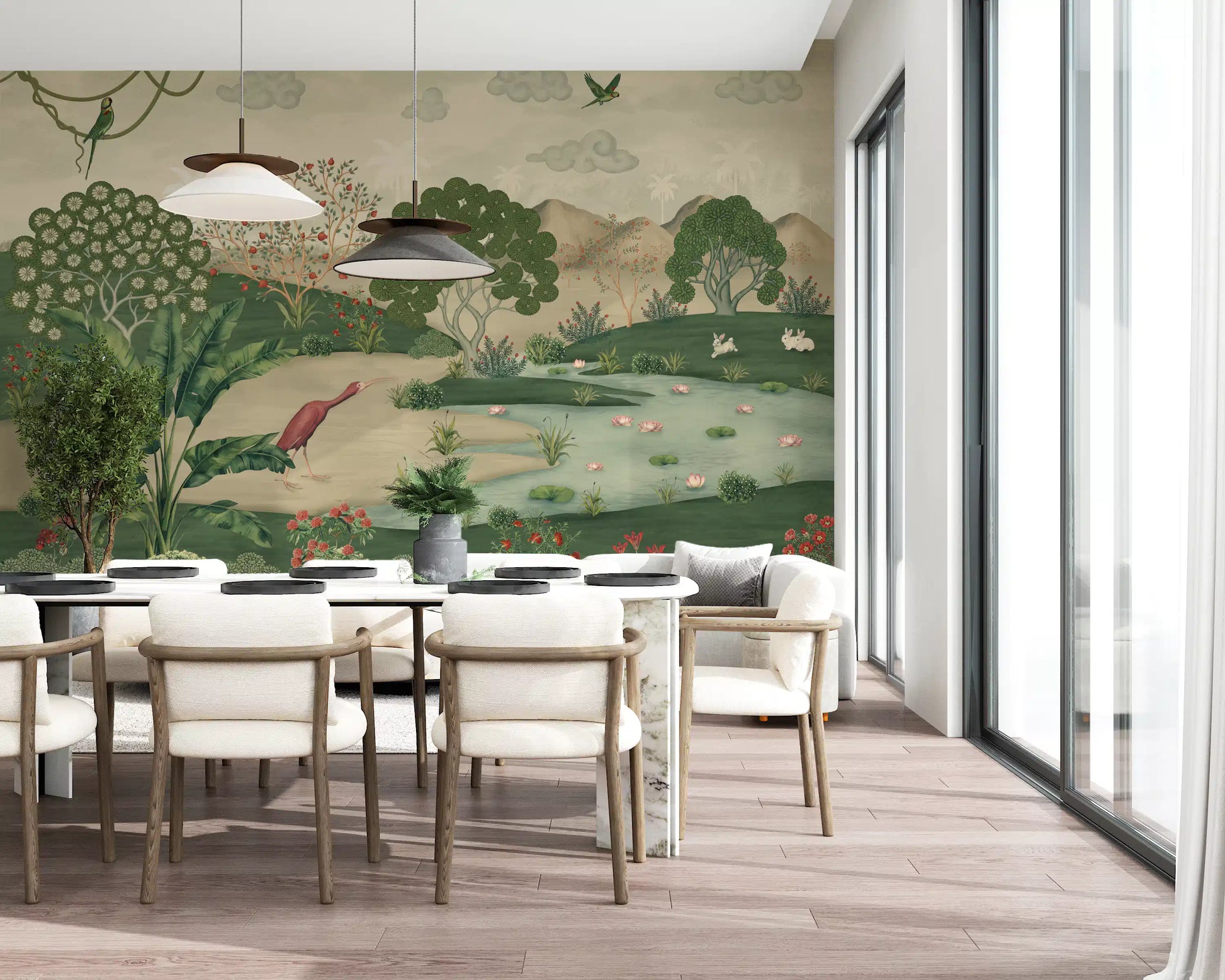 Botanical Heron Meadow Wall Mural
