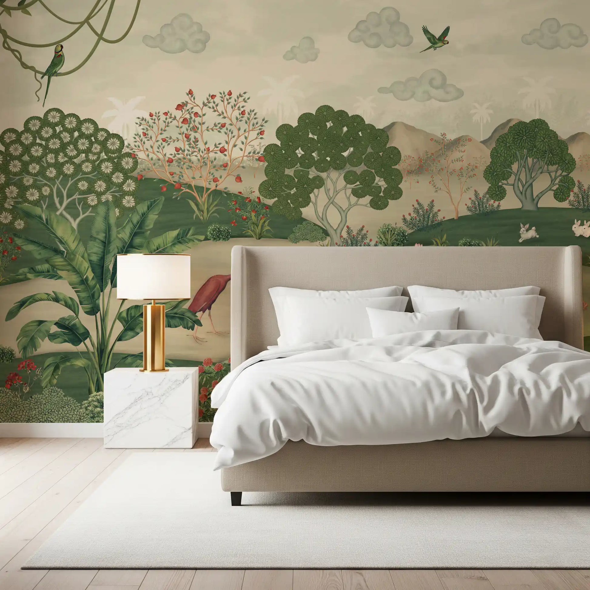 Botanical Heron Meadow Wall Mural