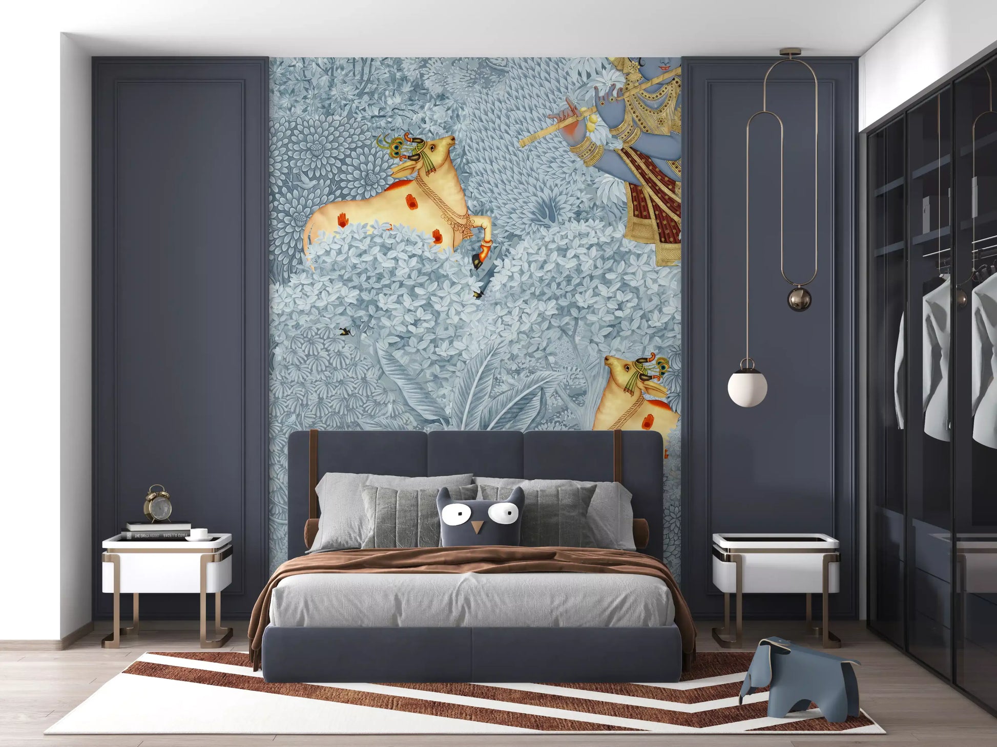 Krishna and Cows Forest Scene Wall Mural
