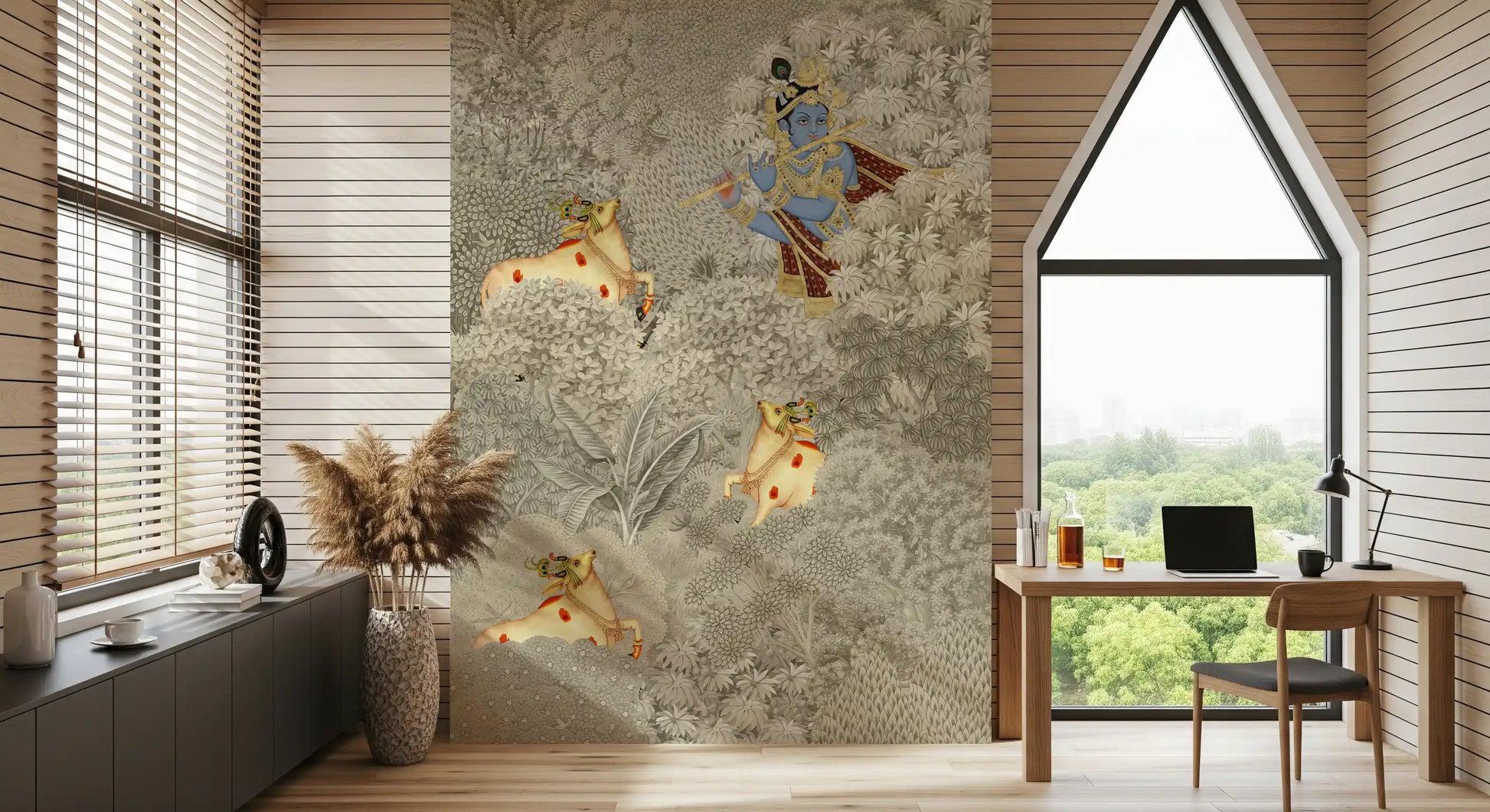 Krishna and Cows Forest Scene Wall Mural