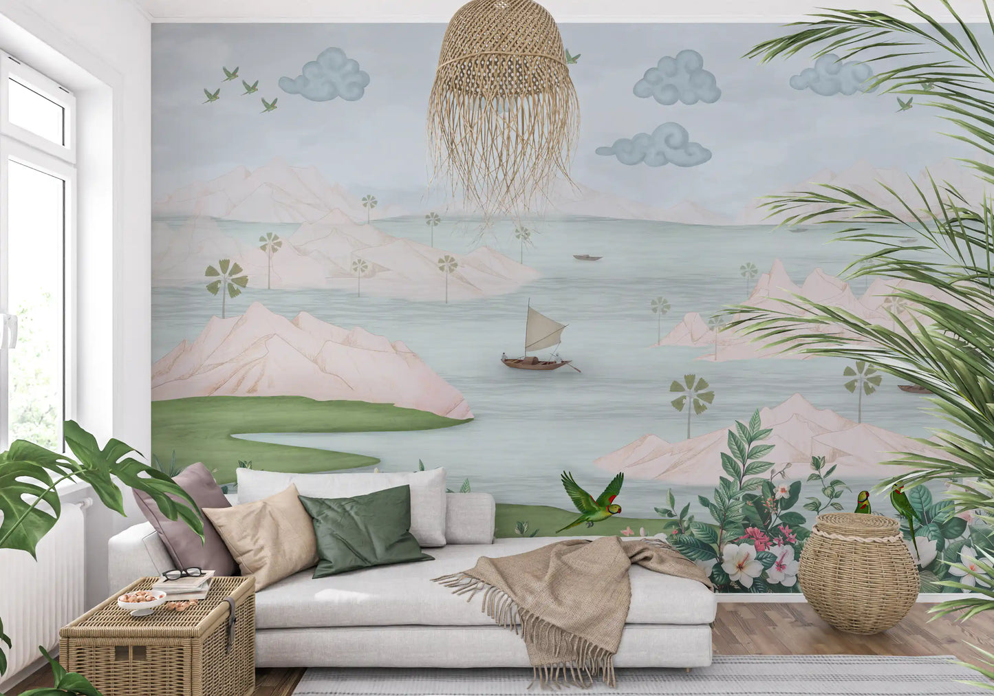 Exotic Parrot and Floral Haven Wall Mural