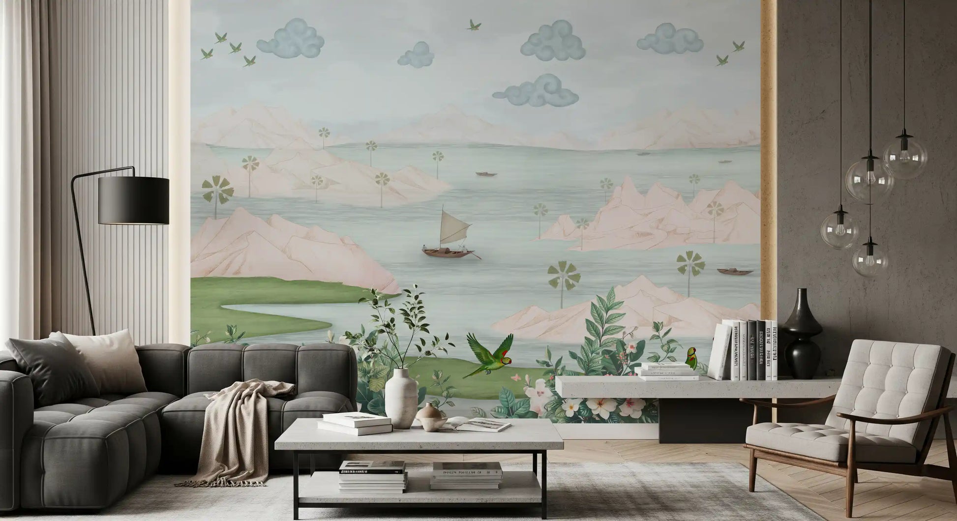 Exotic Parrot and Floral Haven Wall Mural