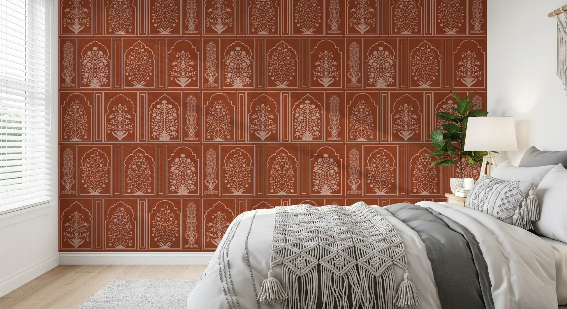 Mughal Terracotta Floral Archway Wall Mural