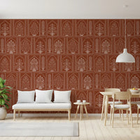 Mughal Terracotta Floral Archway Wall Mural