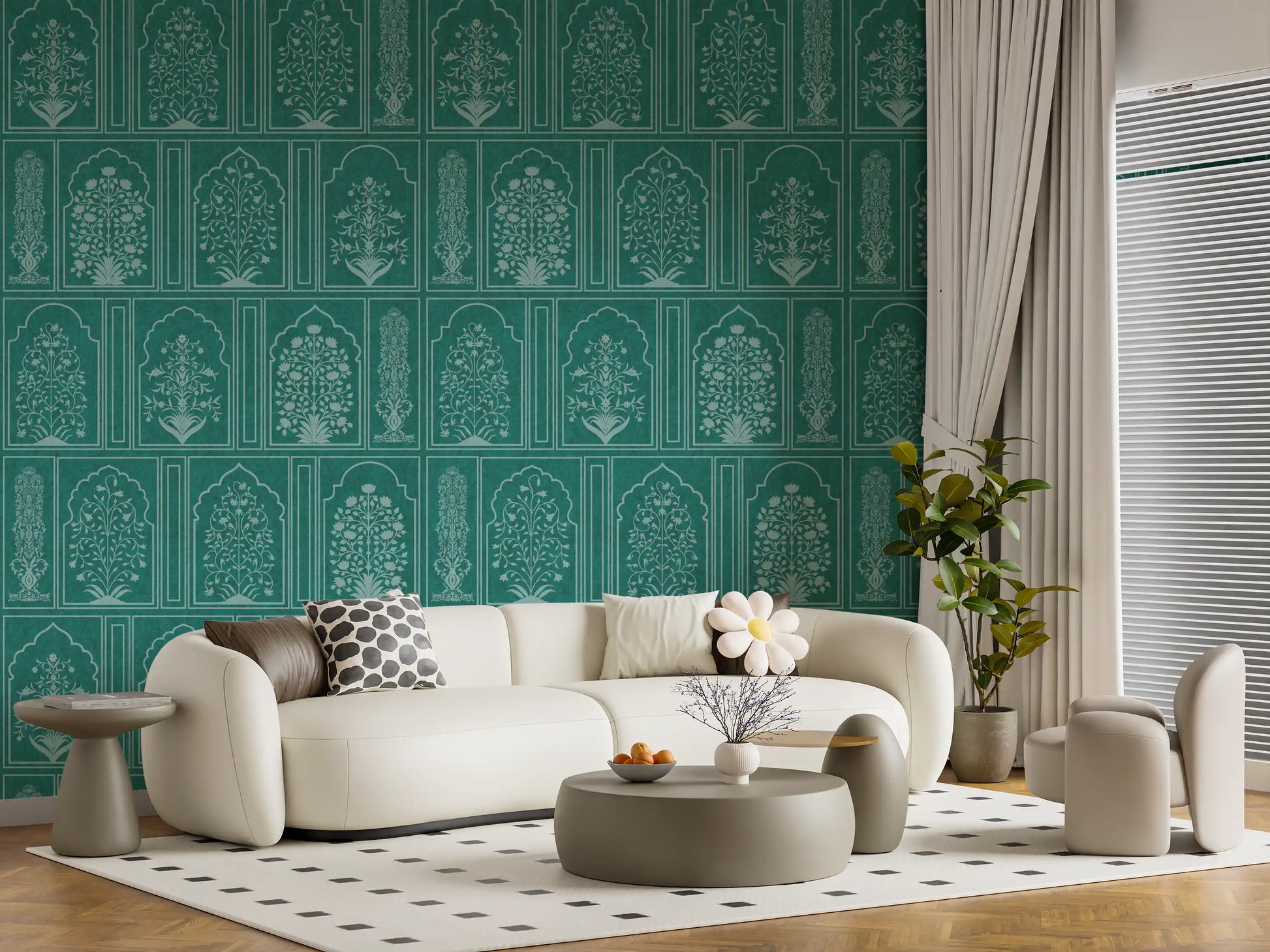 Mughal Garden Teal Archways Wall Mural