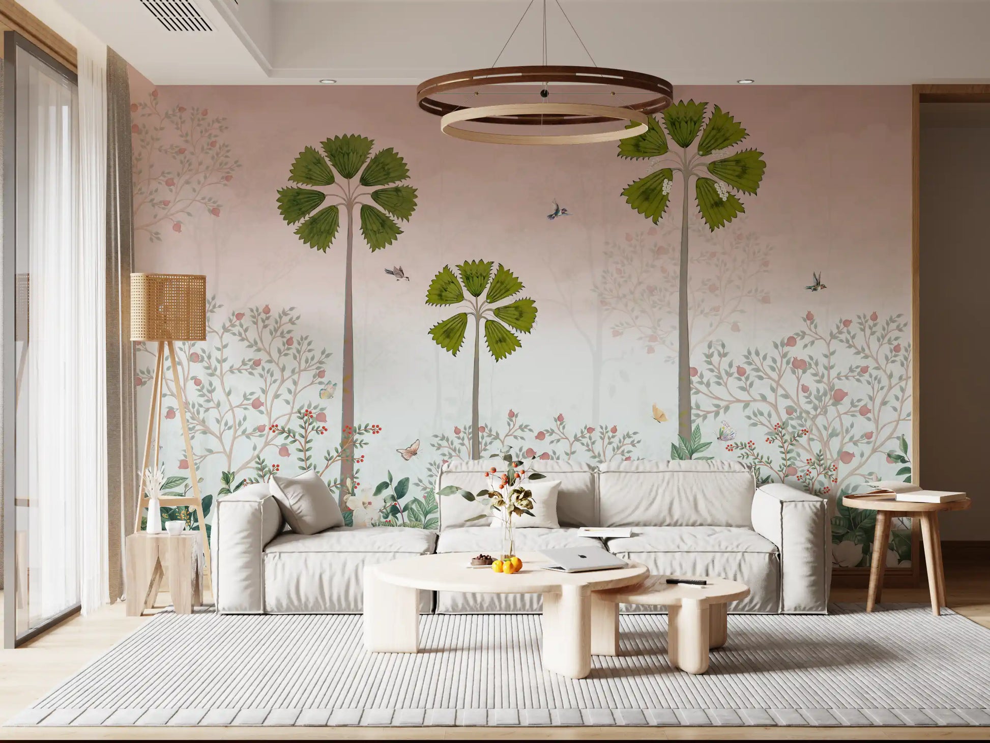 Misty Tropical Palms and Pomegranate Grove Wall Mural