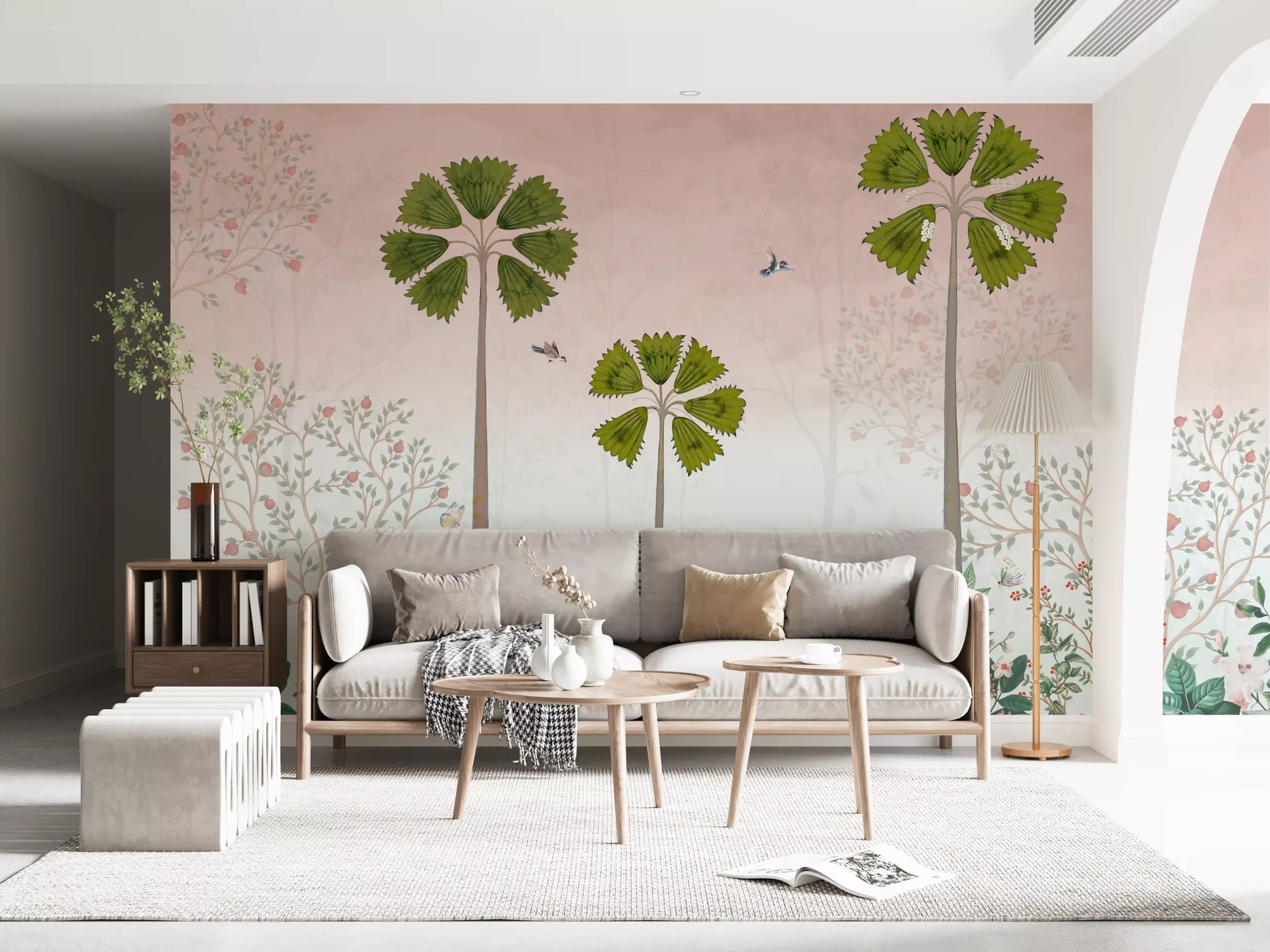 Misty Tropical Palms and Pomegranate Grove Wall Mural
