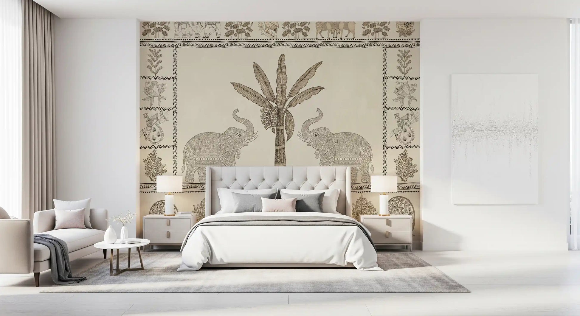Indian Heritage Elephant and Tree Scene Wall Mural