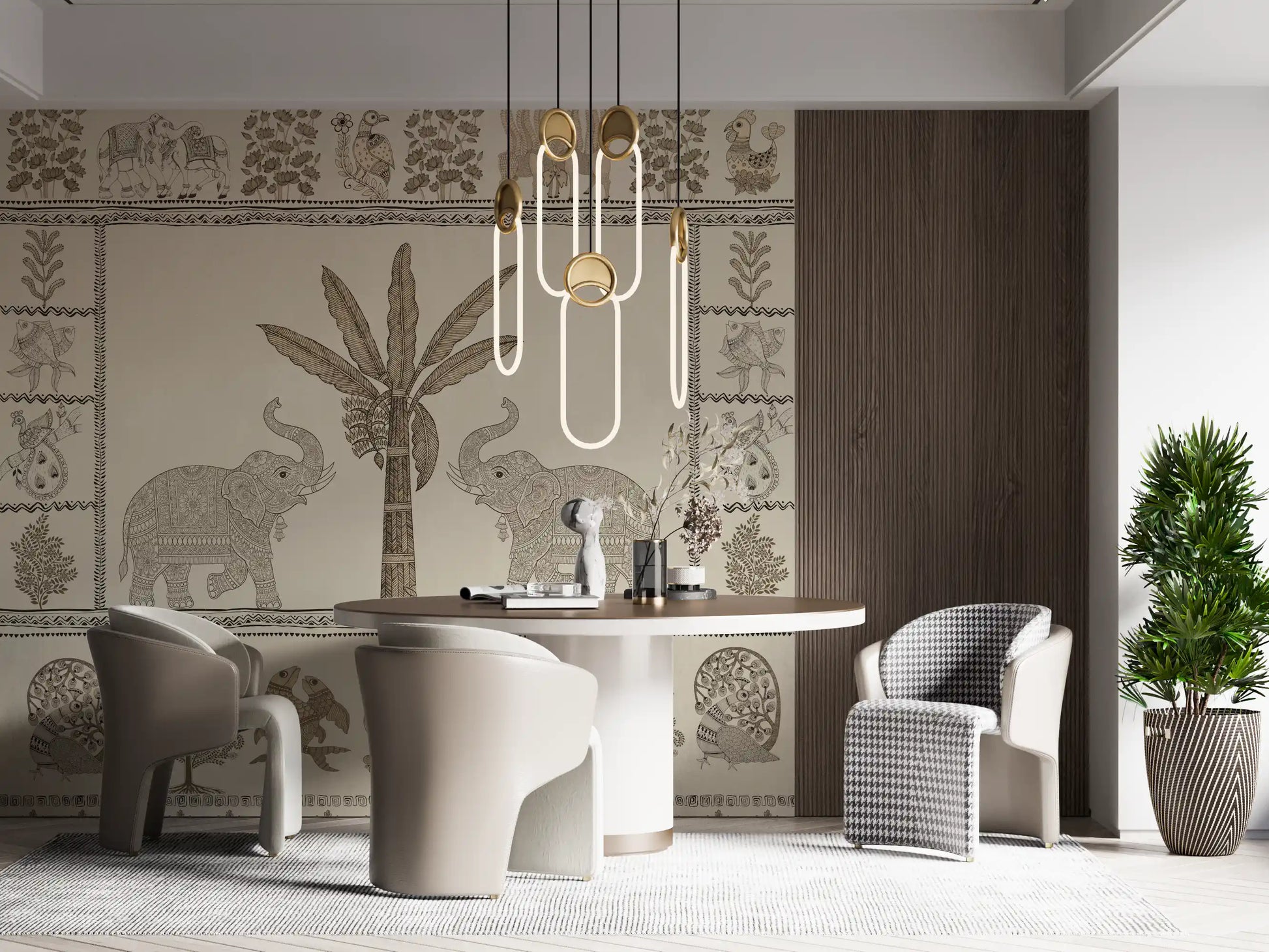 Indian Heritage Elephant and Tree Scene Wall Mural