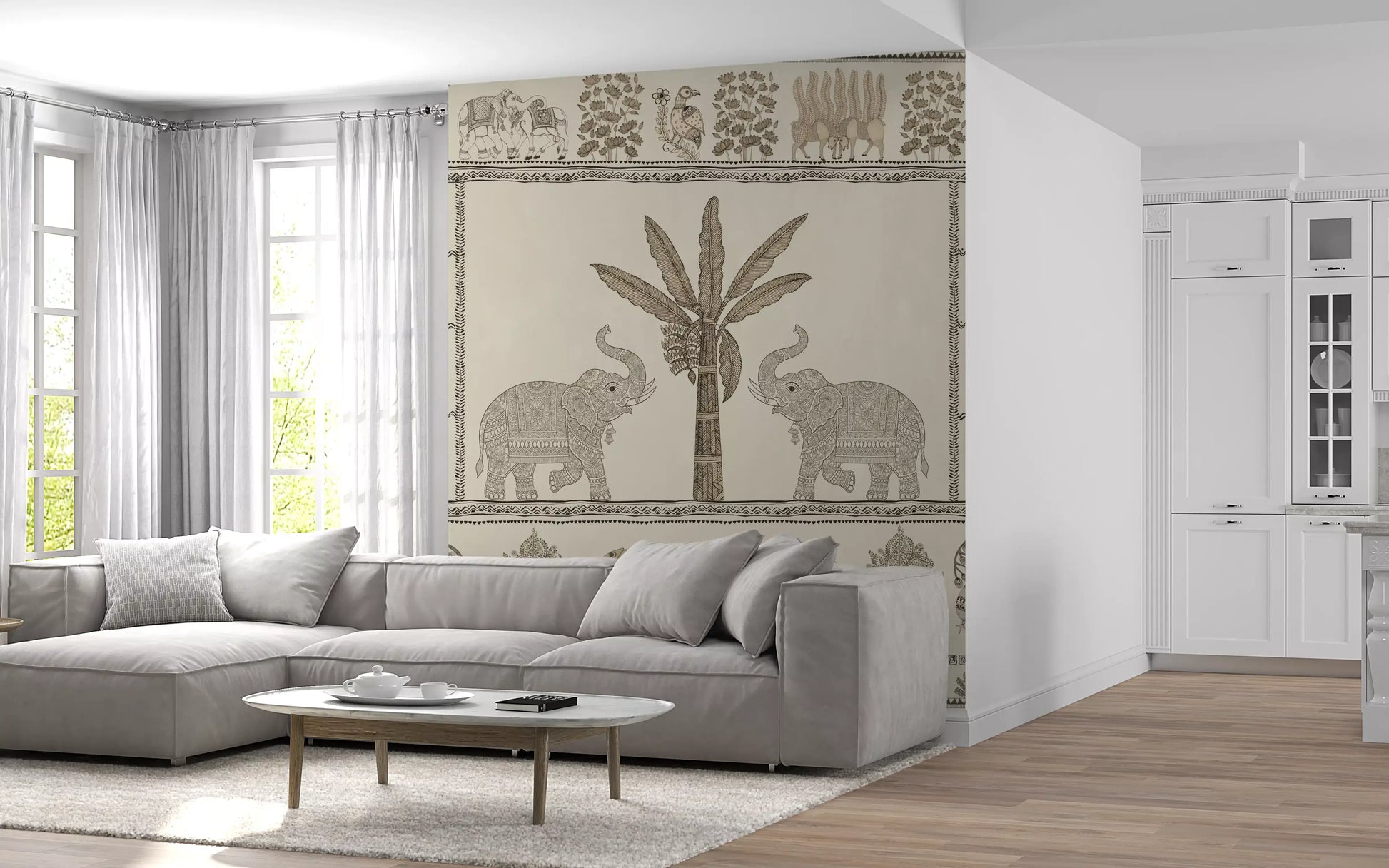 Indian Heritage Elephant and Tree Scene Wall Mural