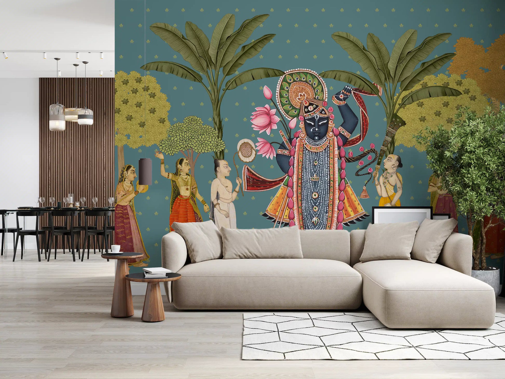 Krishna Divine Garden Illustration Wall Mural