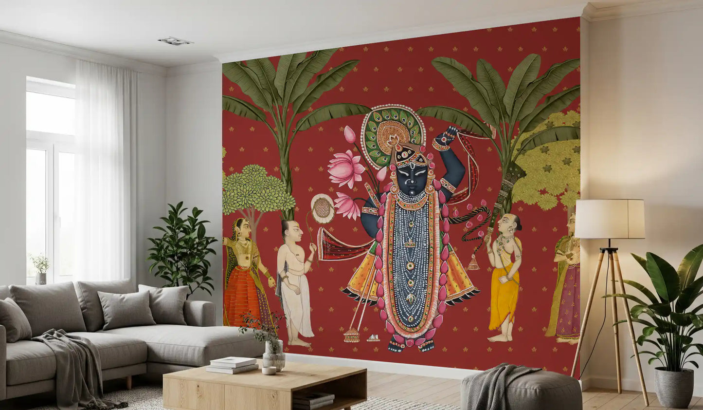 Krishna and Gopis Traditional Indian Art Wall Mural