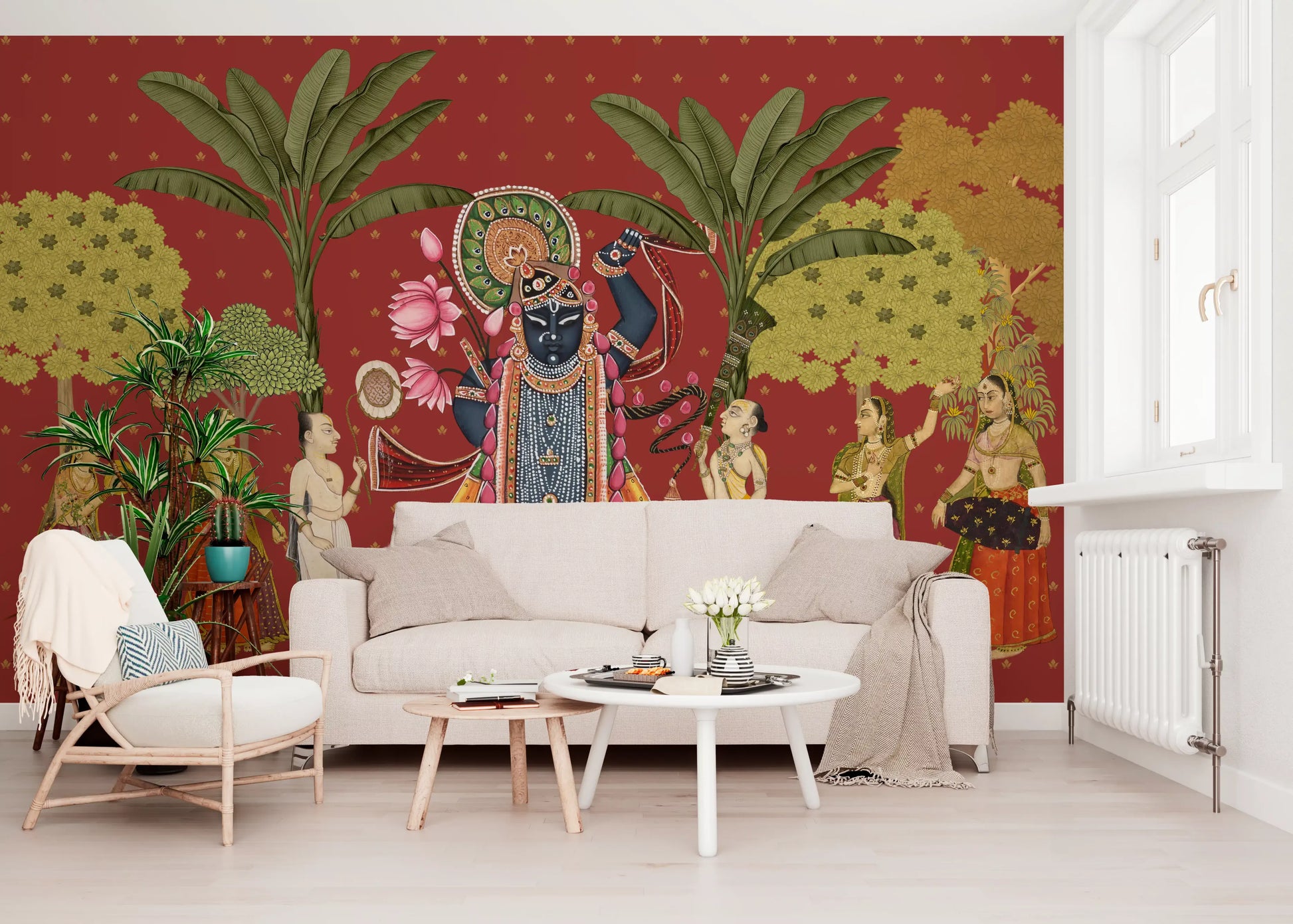 Krishna and Gopis Traditional Indian Art Wall Mural