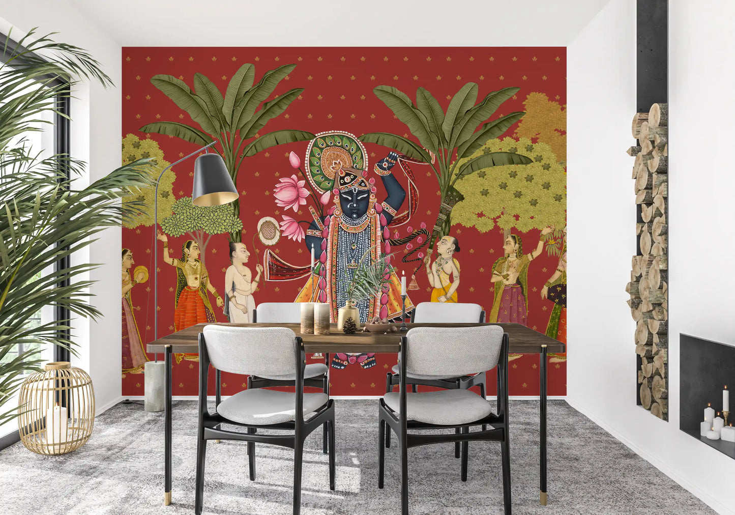 Krishna and Gopis Traditional Indian Art Wall Mural