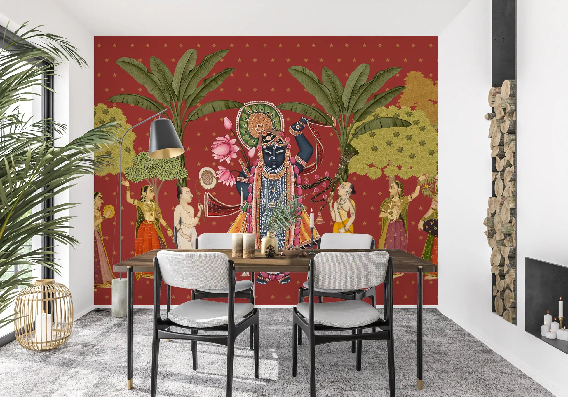 Krishna and Gopis Traditional Indian Art Wall Mural