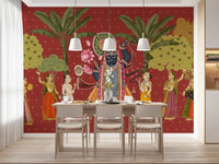 Krishna and Gopis Traditional Indian Art Wall Mural