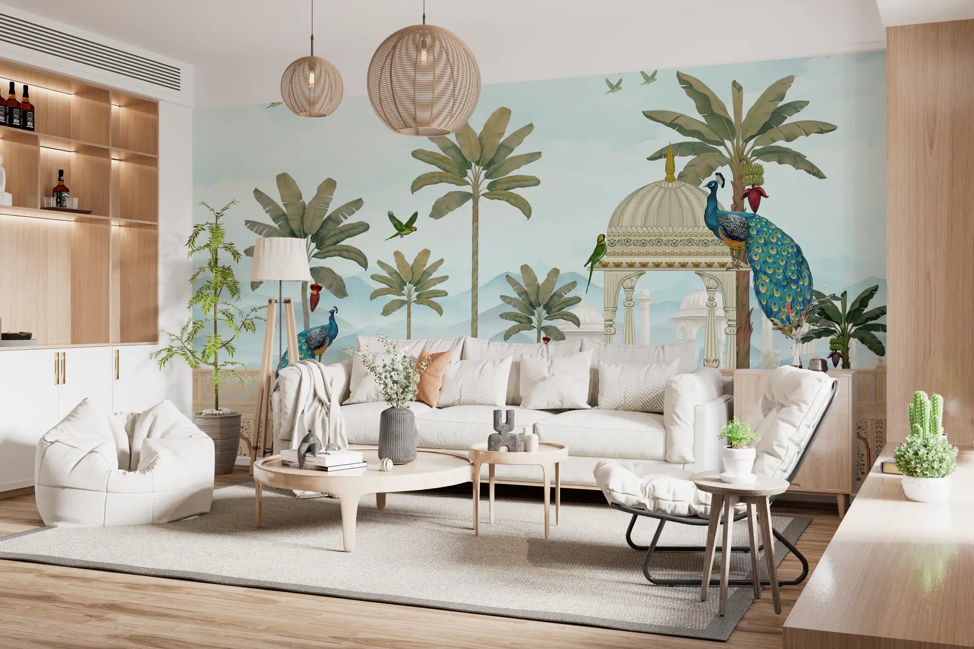 Exotic Mughal Pavilion and Peacocks Wall Mural