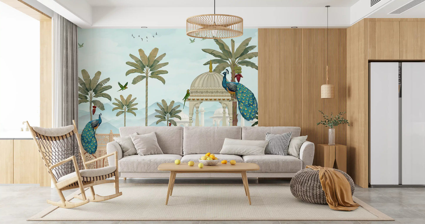 Exotic Mughal Pavilion and Peacocks Wall Mural