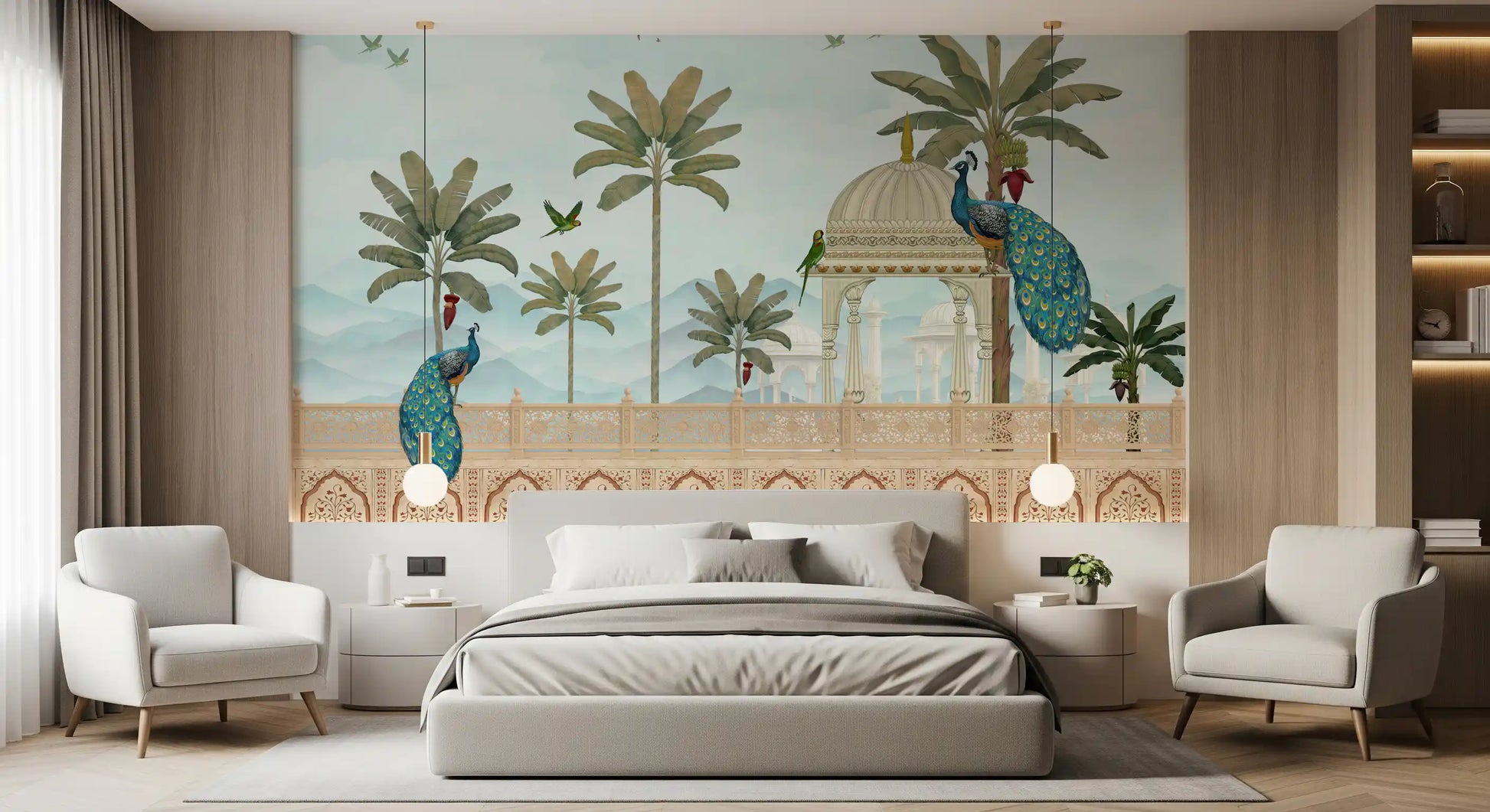 Exotic Mughal Pavilion and Peacocks Wall Mural