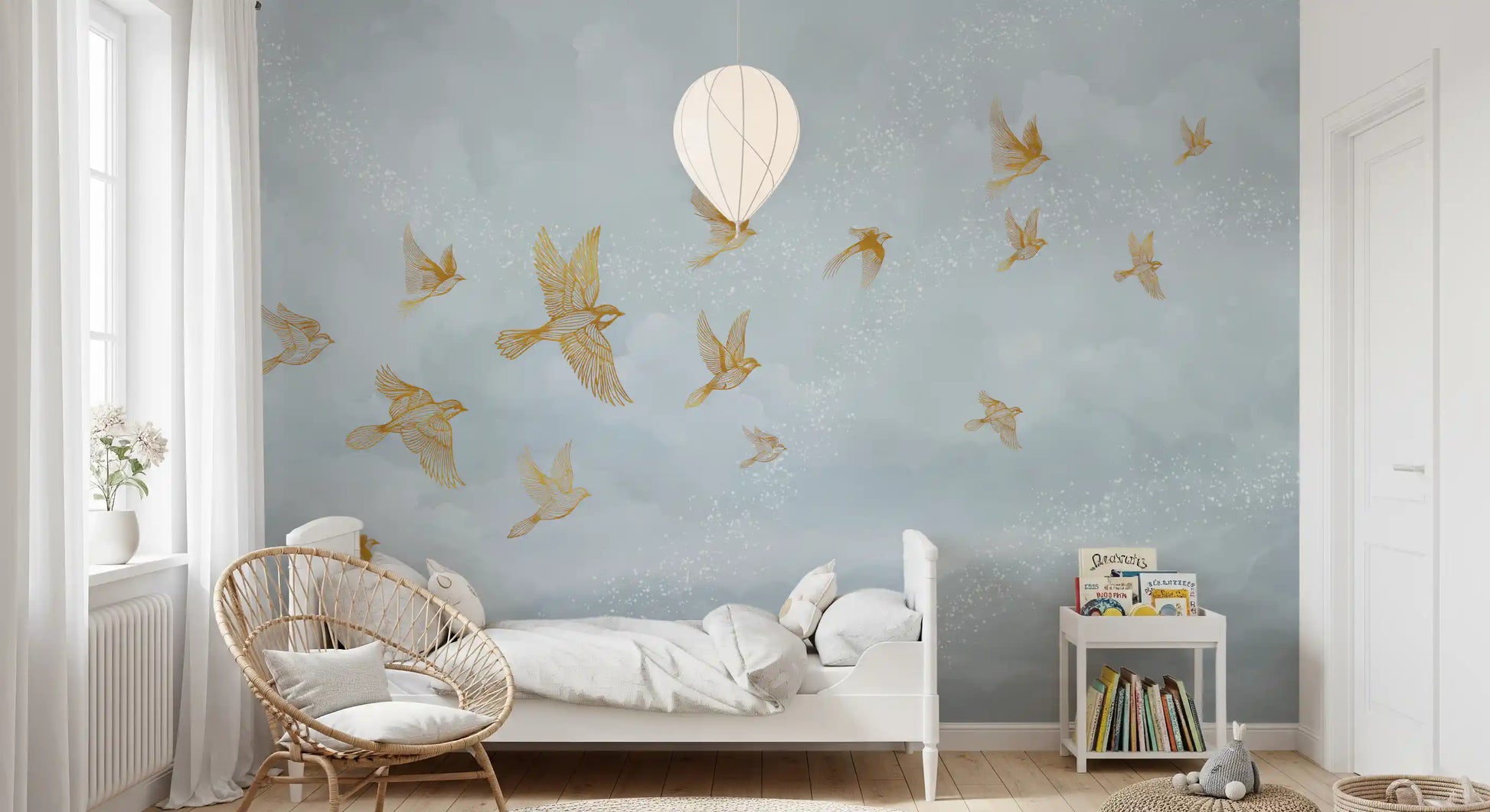 Golden Avian Flight in Misty Clouds Wall Mural