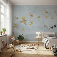 Golden Avian Flight in Misty Clouds Wall Mural