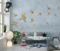 Golden Avian Flight in Misty Clouds Wall Mural