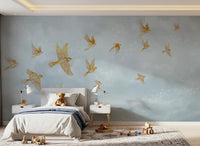 Golden Avian Flight in Misty Clouds Wall Mural