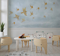 Golden Avian Flight in Misty Clouds Wall Mural