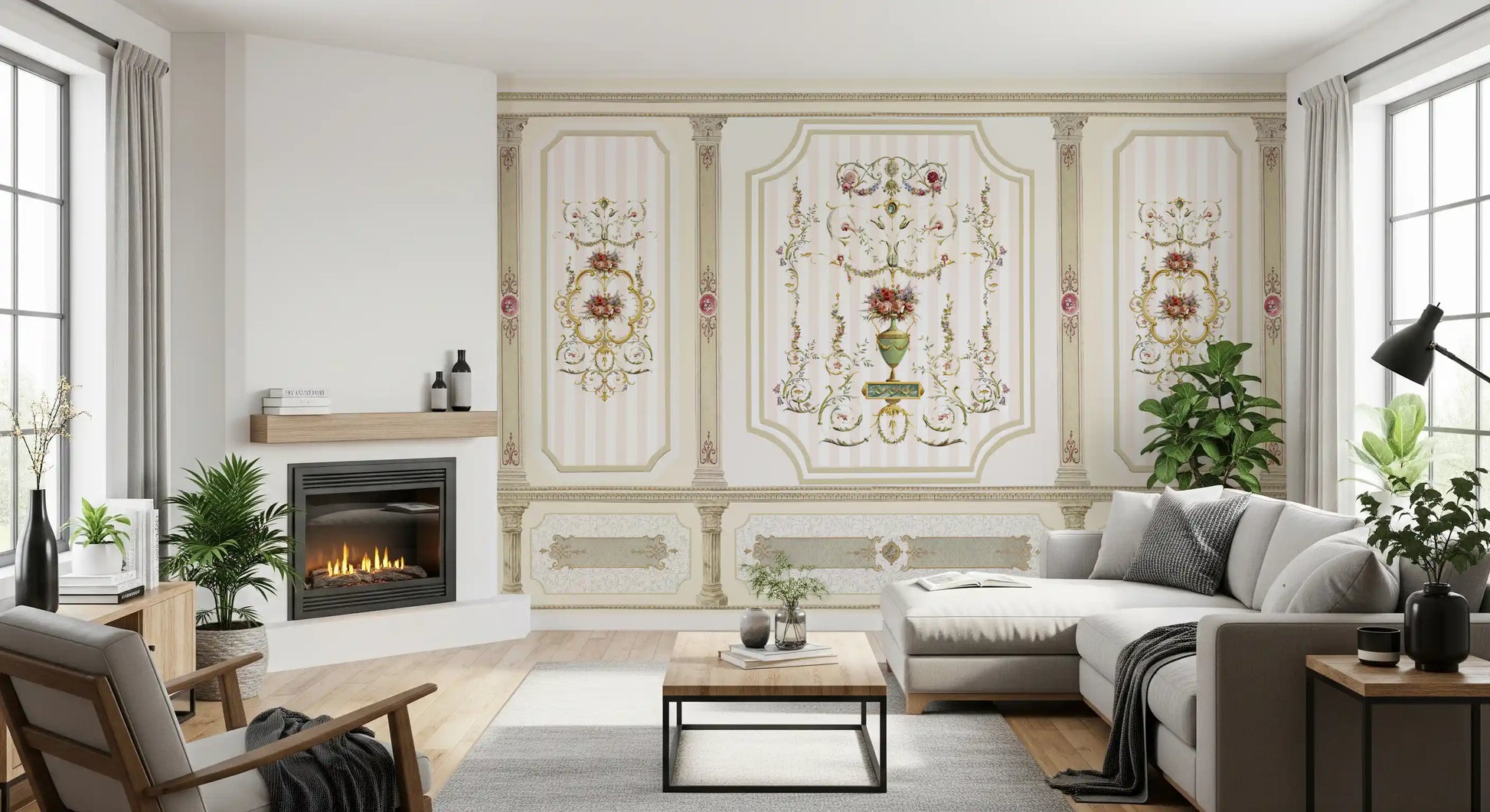 Regal Botanical Urn Motif Wall Mural