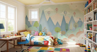 Dreamy Hot Air Balloon Mountain Adventure Wall Mural