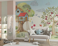 Whimsical Treehouse Garden Adventure Wall Mural
