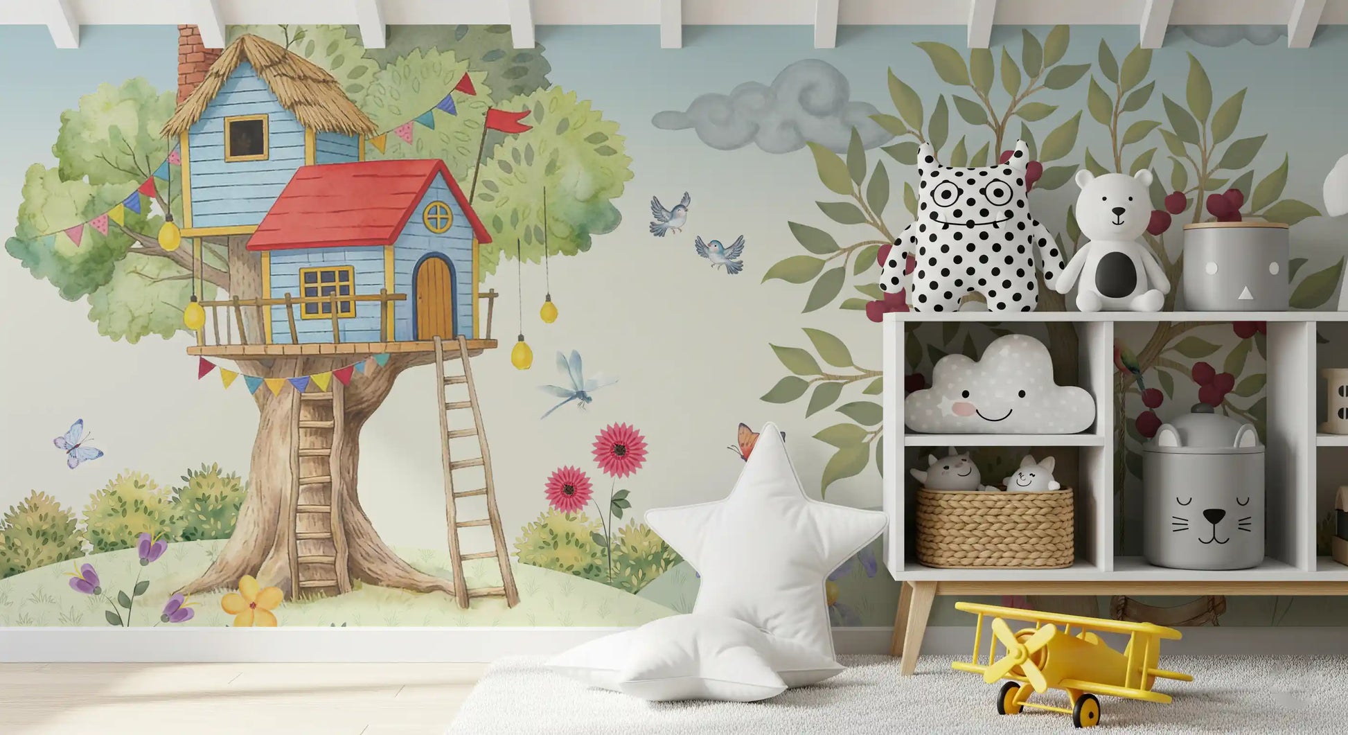 Whimsical Treehouse Garden Adventure Wall Mural