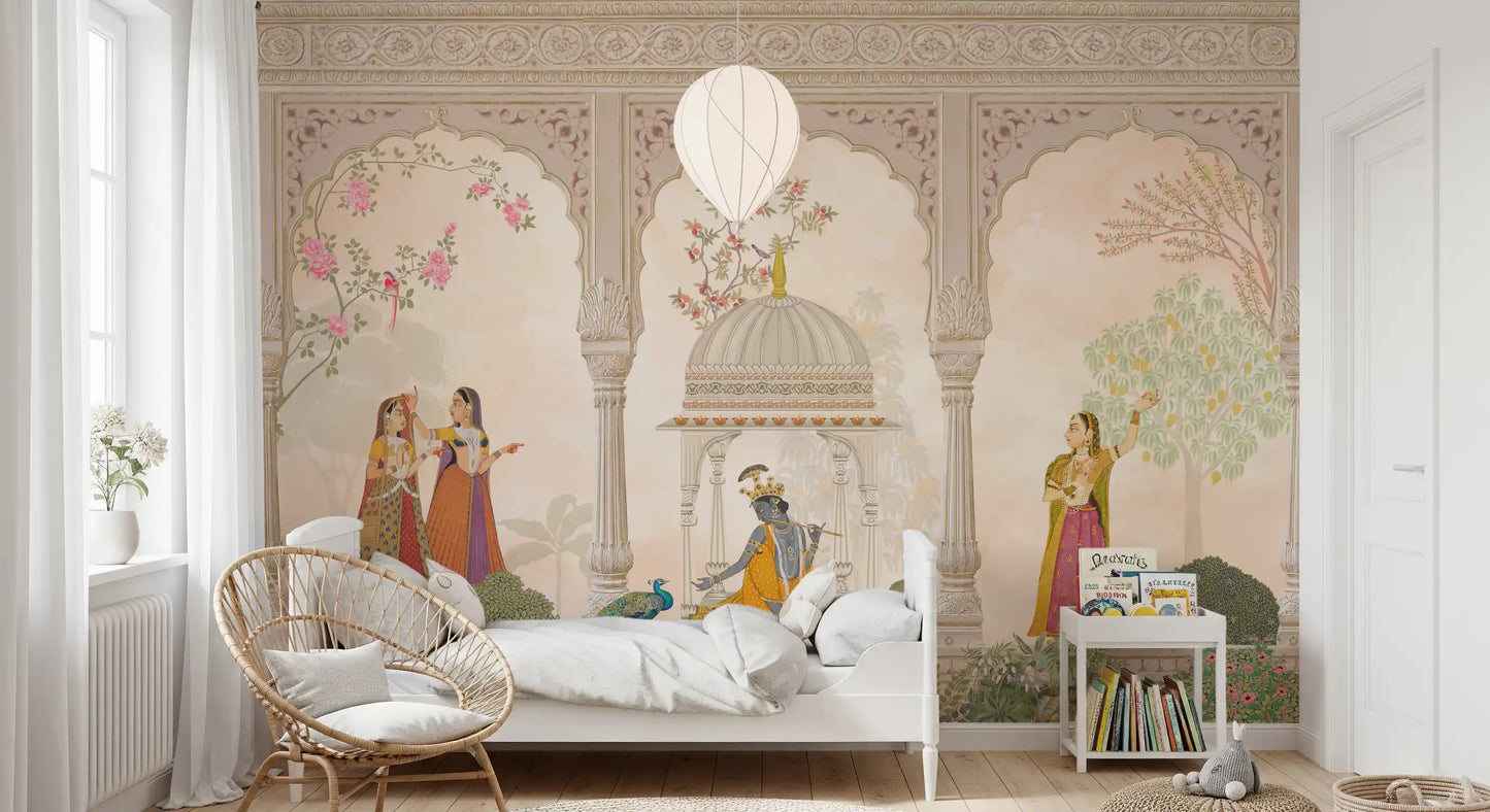 Krishna and Gopis Traditional Indian Court Scene Wall Mural