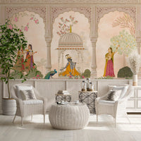 Krishna and Gopis Traditional Indian Court Scene Wall Mural