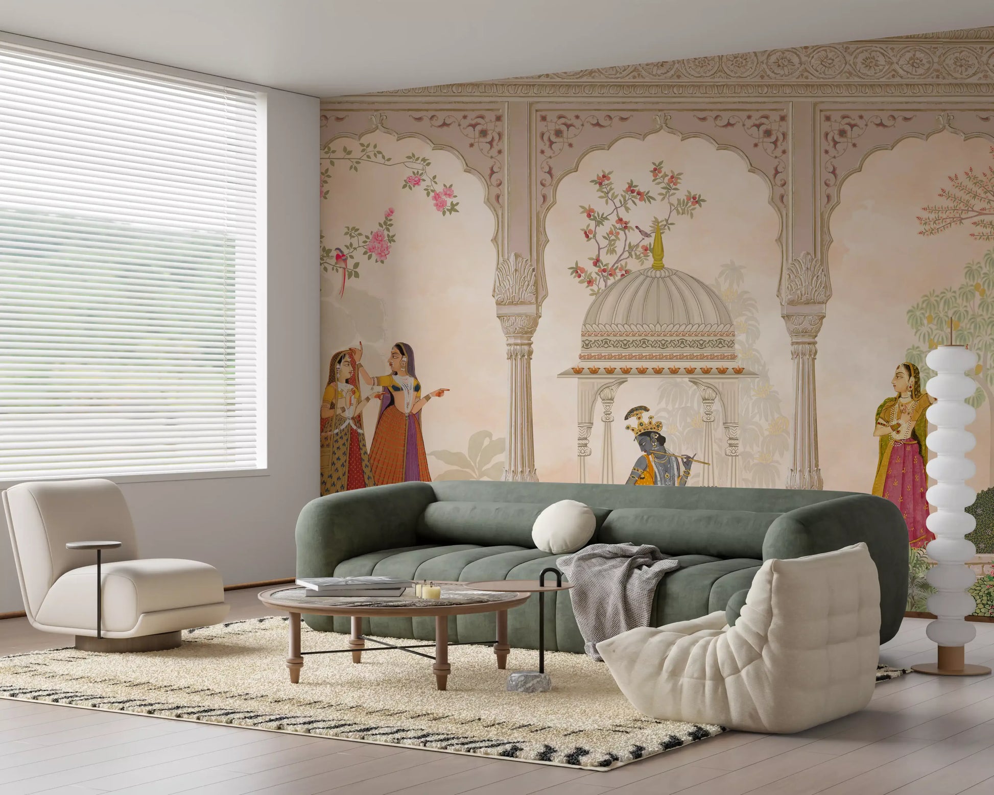 Krishna and Gopis Traditional Indian Court Scene Wall Mural