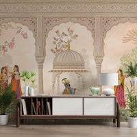 Krishna and Gopis Traditional Indian Court Scene Wall Mural
