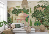 Royal Garden Peacocks and Temples Wall Mural