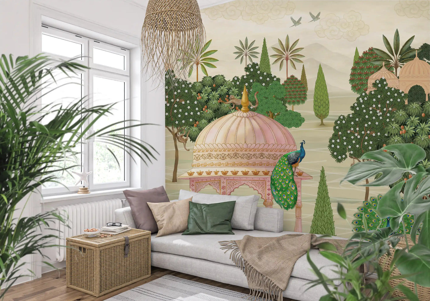 Royal Garden Peacocks and Temples Wall Mural