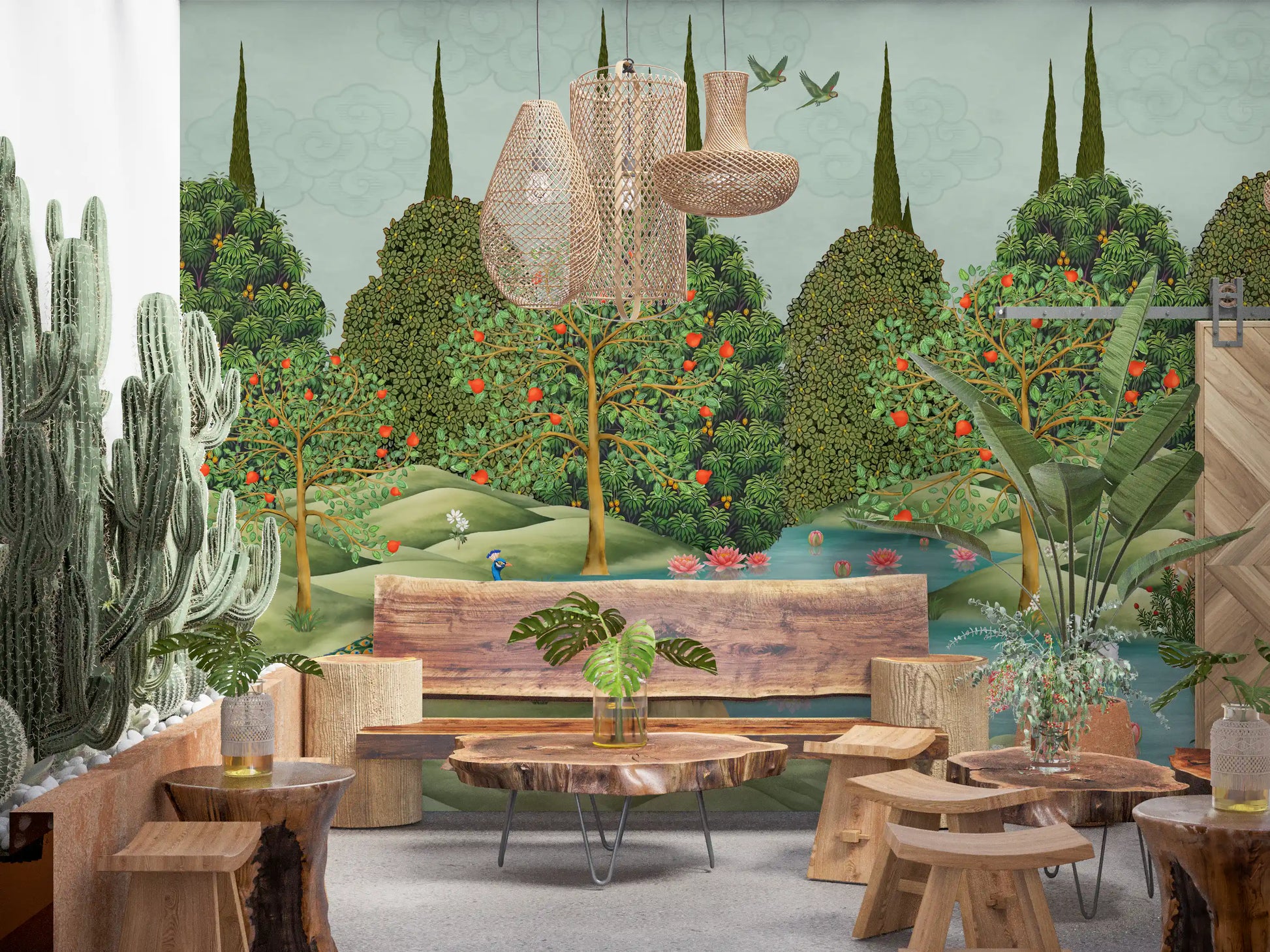 Enchanted Garden Wildlife Scene Wall Mural