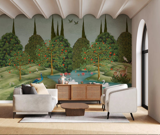 Enchanted Garden Wildlife Scene Wall Mural