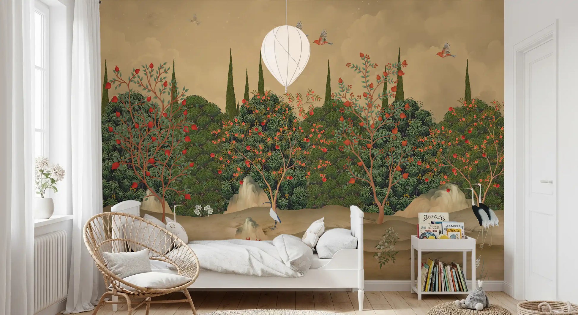 Botanical Pomegranate Orchard Illustration Wall Mural