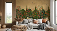 Botanical Pomegranate Orchard Illustration Wall Mural