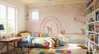 Whimsical Forest Friends with Soft Rainbow Wall Mural