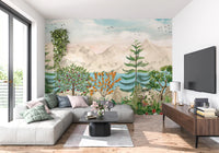 Serene Mountain Orchard Vista Wall Mural