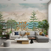 Serene Mountain Orchard Vista Wall Mural