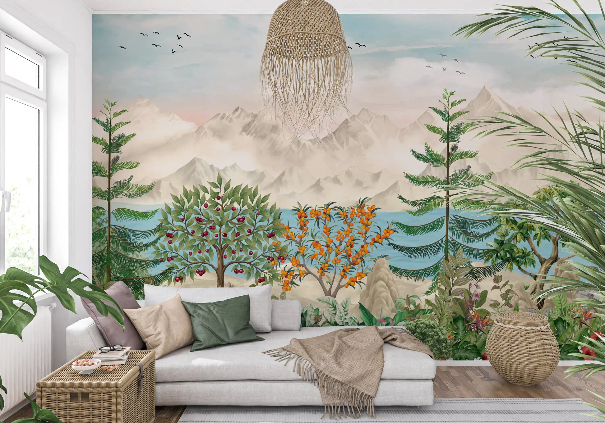 Serene Mountain Orchard Vista Wall Mural