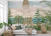 Serene Mountain Orchard Vista Wall Mural