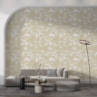 Tropical leaf wallpaper on a curved living room wall GD12212