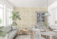 Beige palm wallpaper in a light farmhouse dining and living room GD12212